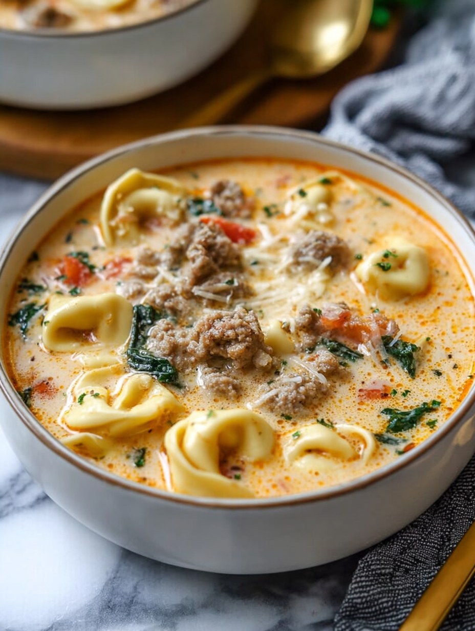 Slow Cooker Creamy Sausage & Tortellini Soup