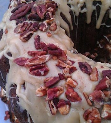 Apple and Cream Cheese Bundt Cake with Caramel Pecan Frosting