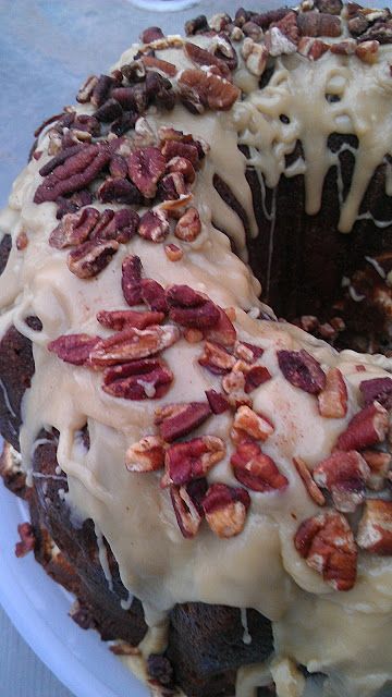 Apple and Cream Cheese Bundt Cake with Caramel Pecan Frosting