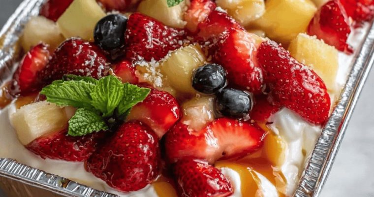 Cheesecake Fruit Salad In Tin Foil Tray