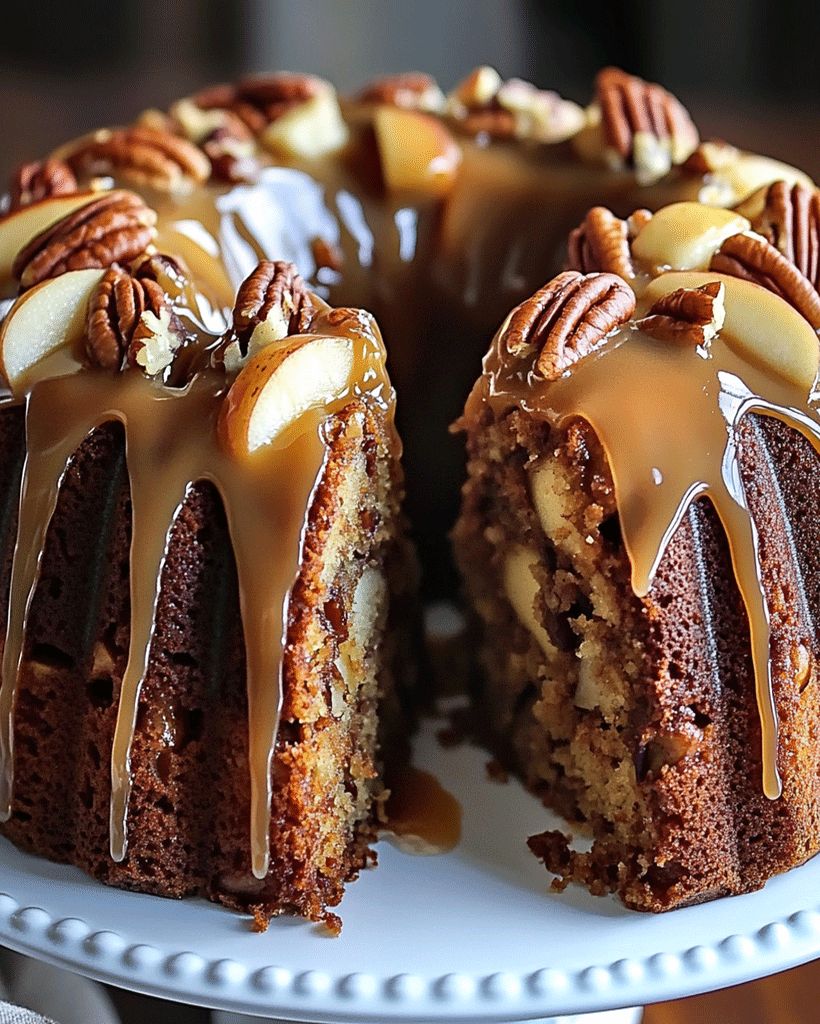 APPLE PECAN CAKE WITH CARAMEL GLAZE