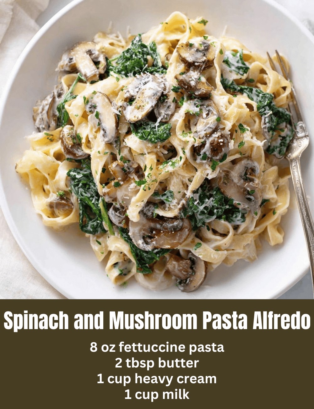 Slow Cooker Spinach and Mushroom Pasta Alfredo