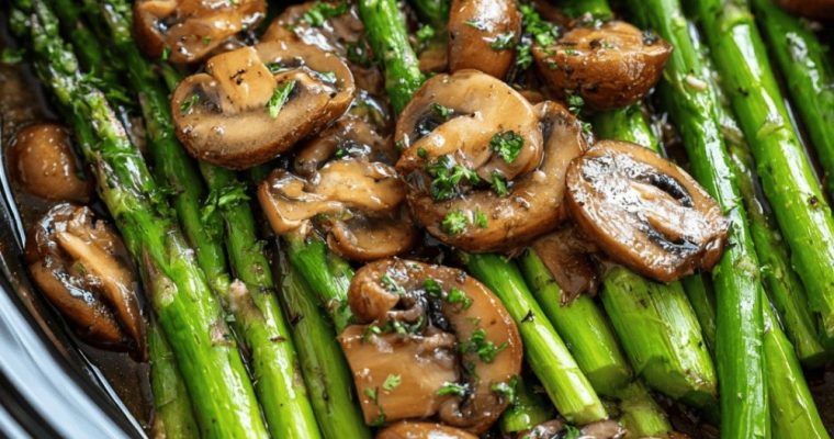 Slow Cooker Butter Garlic Asparagus and Mushrooms