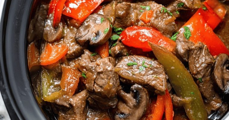 Slow Cooker Pepper Steak with Mushrooms