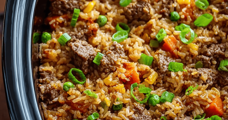 Baked Onion Beef Fried Rice with Mixed Vegetables