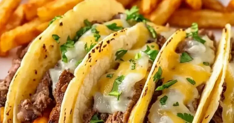 Cheese Steak Tacos with Buffalo Fries