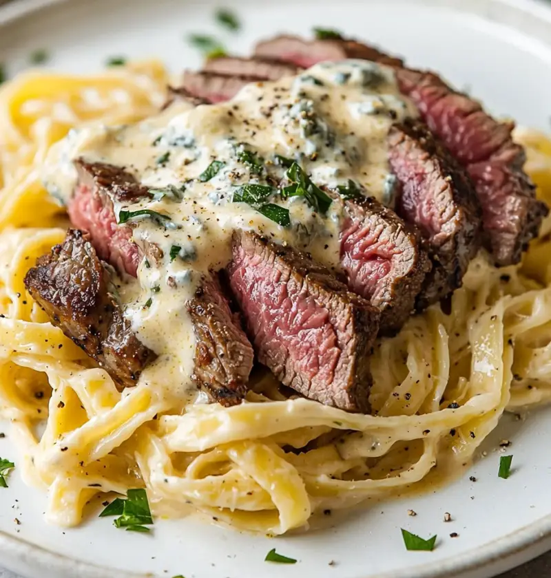 Savory Steak Gorgonzola Alfredo with Creamy Parmesan Sauce