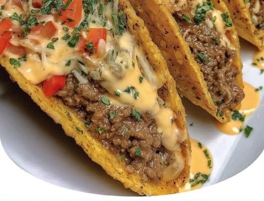 Loaded Taco Shells with Creamy Cheese Sauce