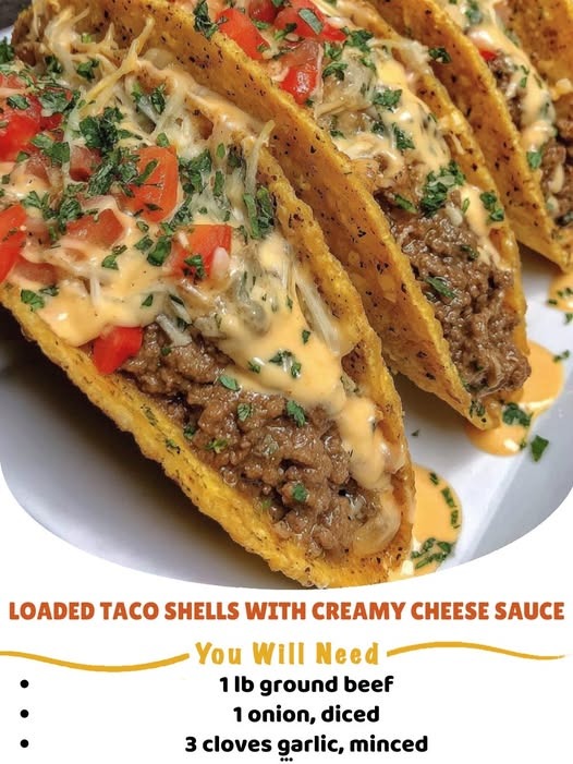 Loaded Taco Shells with Creamy Cheese Sauce
