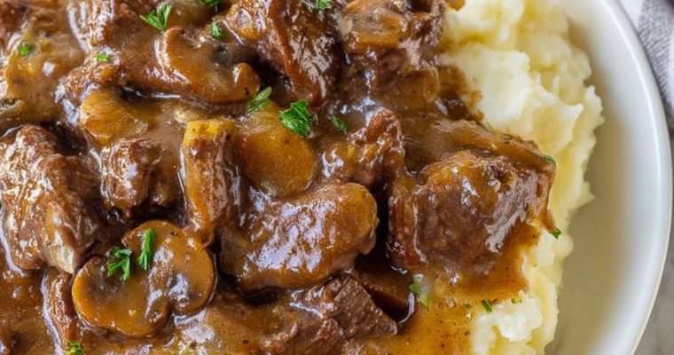 Melt-In-Your-Mouth Beef Tips with Mushroom Gravy