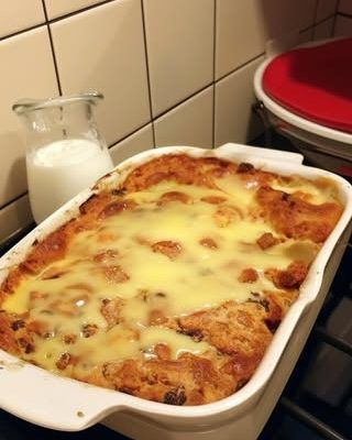 Old Fashioned Bread Pudding with Vanilla Sauce