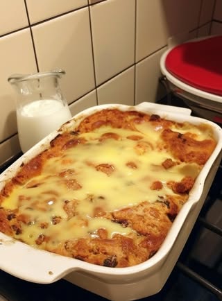 Old Fashioned Bread Pudding with Vanilla Sauce