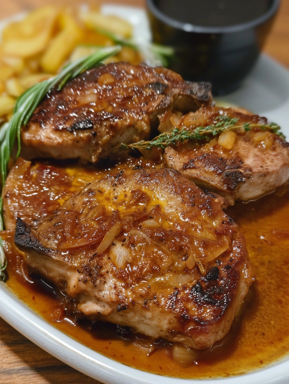 Smothered Pork Chops with Onions in Red Eye Gravy