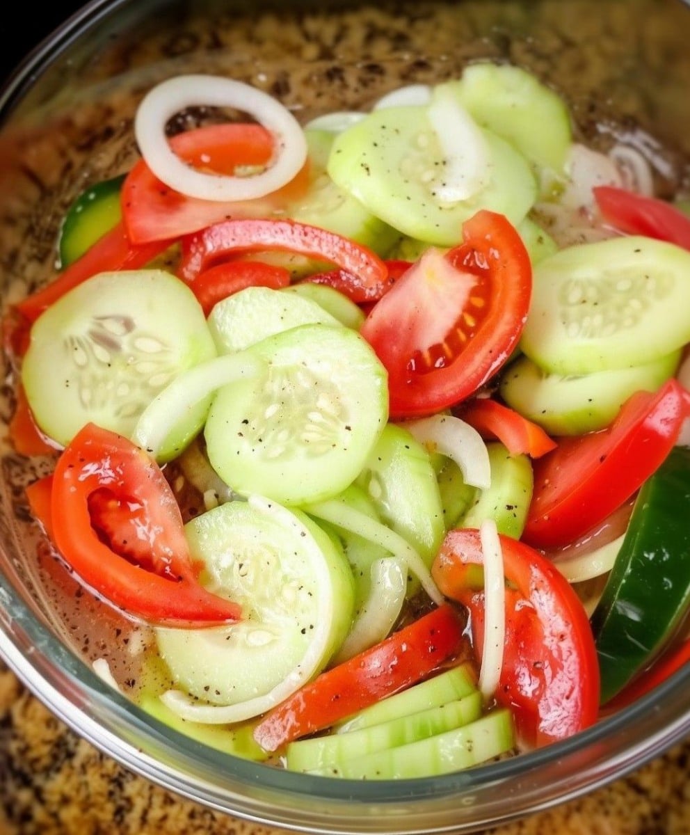 MARINATED CUCUMBERS, ONIONS & TOMATOES