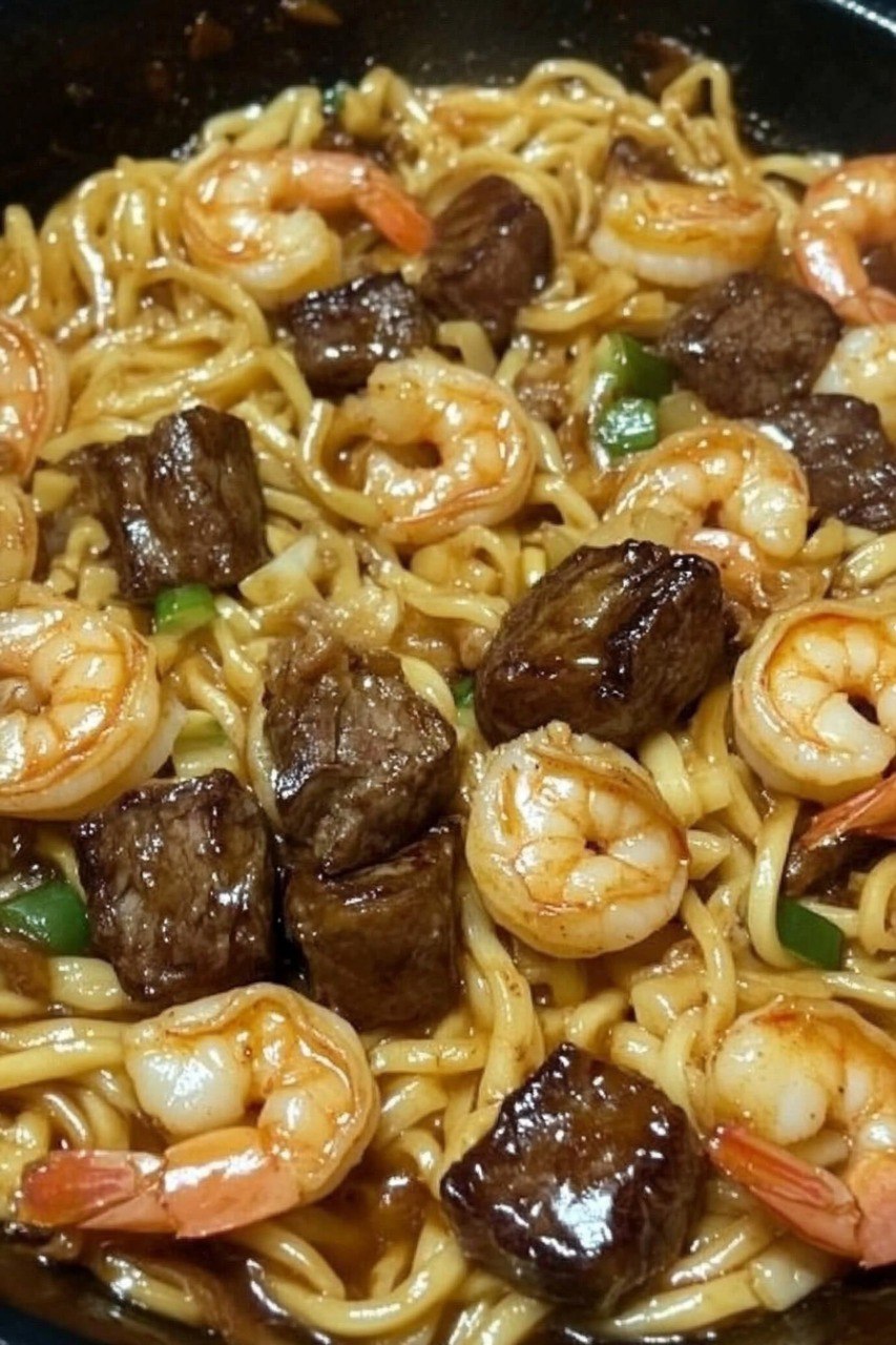 Steak and Shrimp Teriyaki Noodles