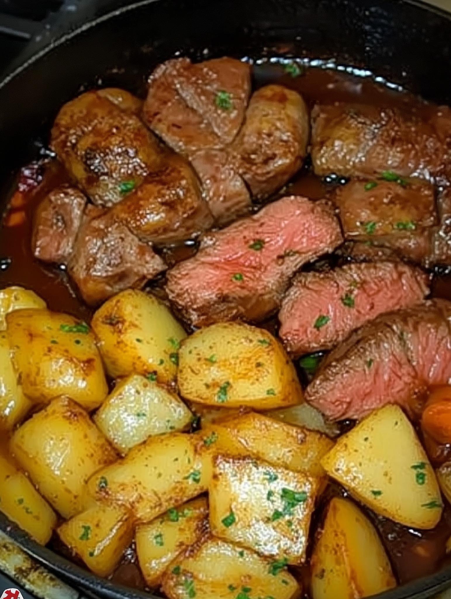 Garlic Herb Potatoes and Steak Skillet