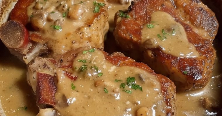 Bacon Mushroom Smothered Pork Chops