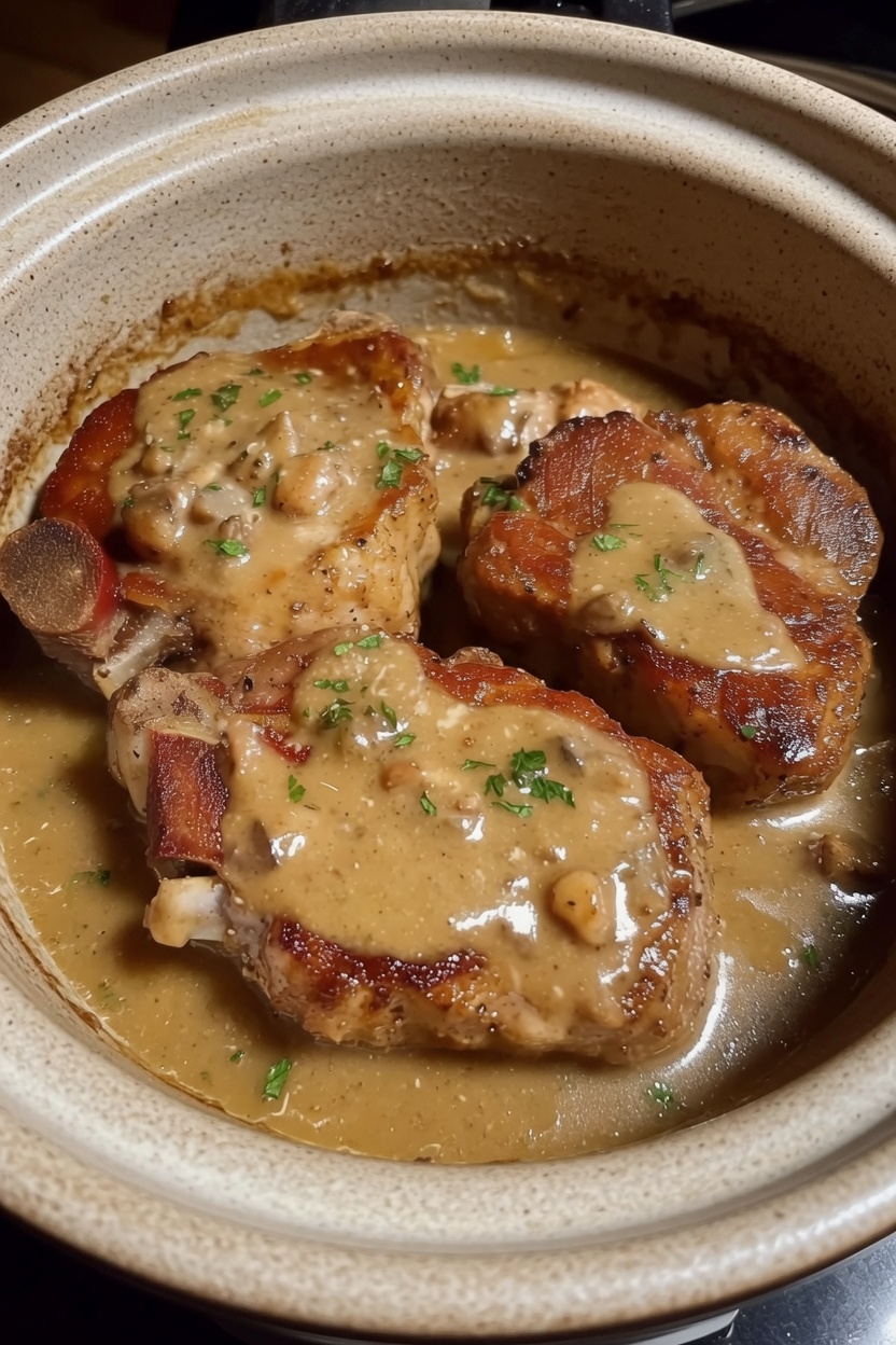 Bacon Mushroom Smothered Pork Chops