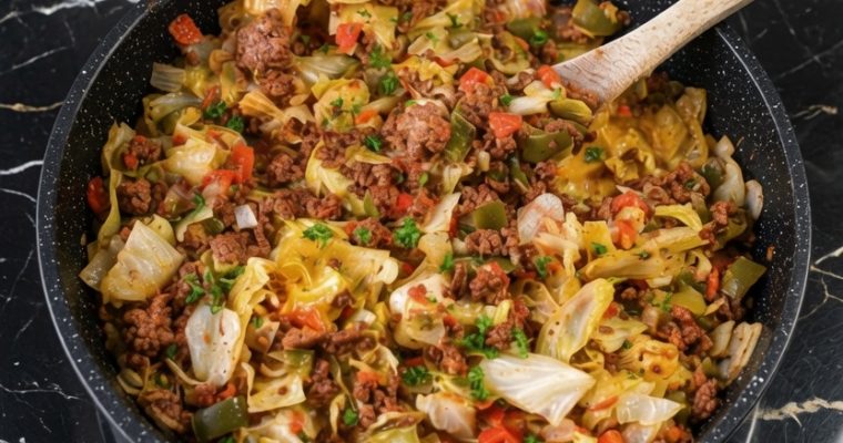 Cheesy Ground Beef and Cabbage Skillet