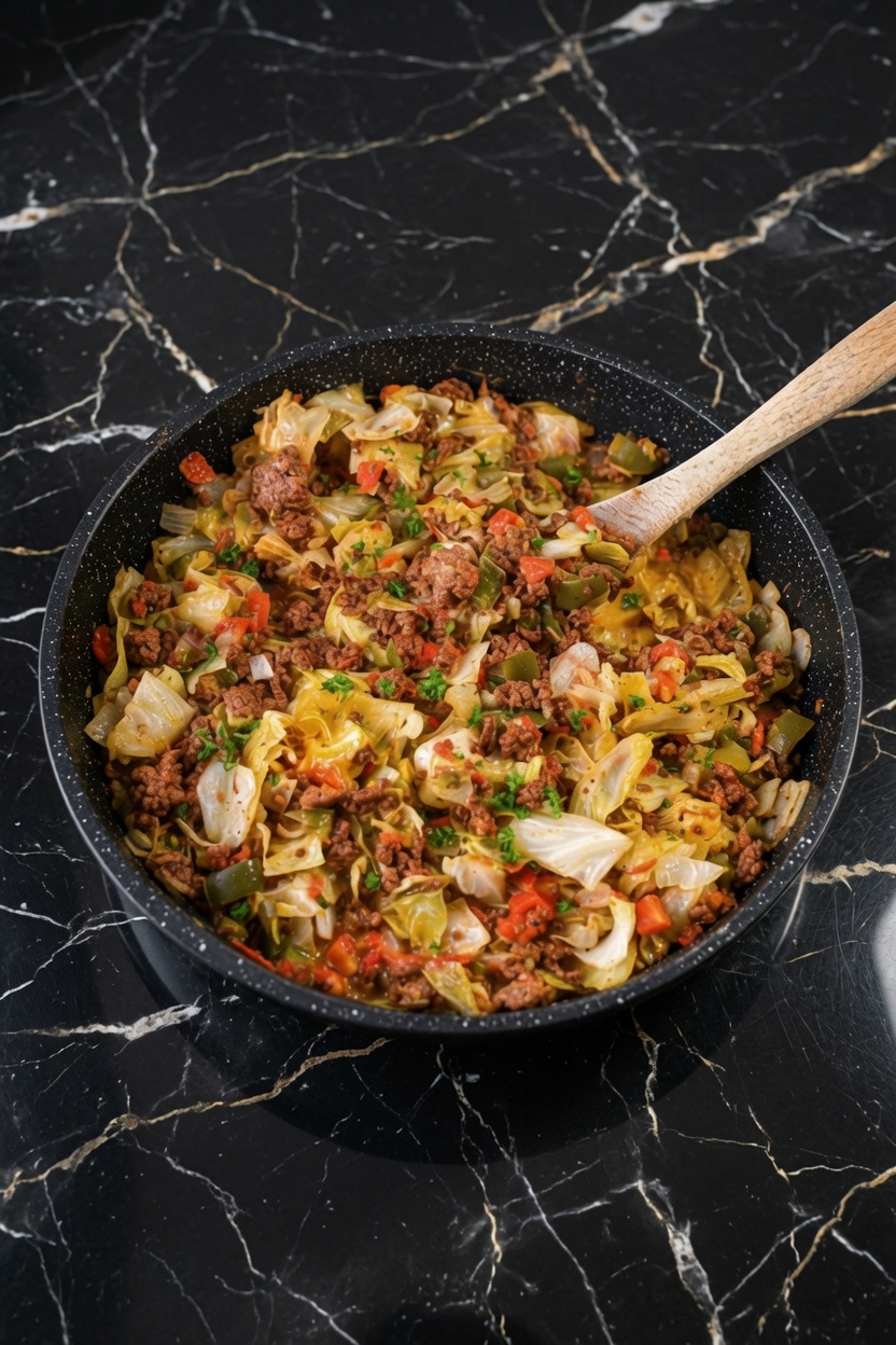 Cheesy Ground Beef and Cabbage Skillet