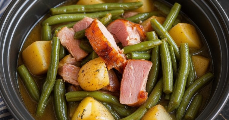 Slow Cooker Ham, Green Beans, and Potatoes