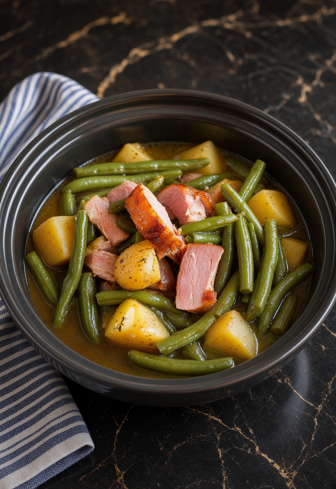 Slow Cooker Ham, Green Beans, and Potatoes