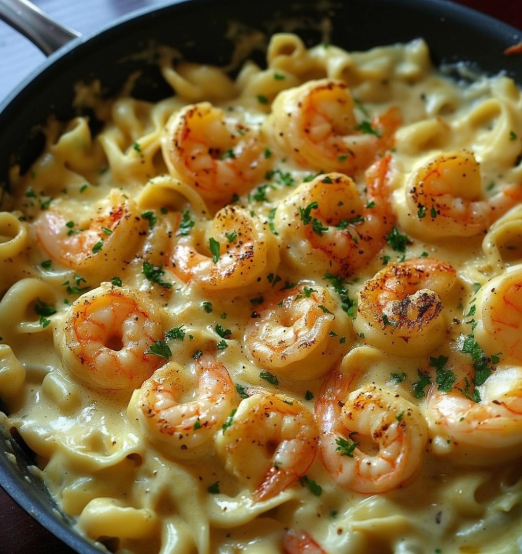 Cheesy Shrimp Tortellini Alfredo Skillet