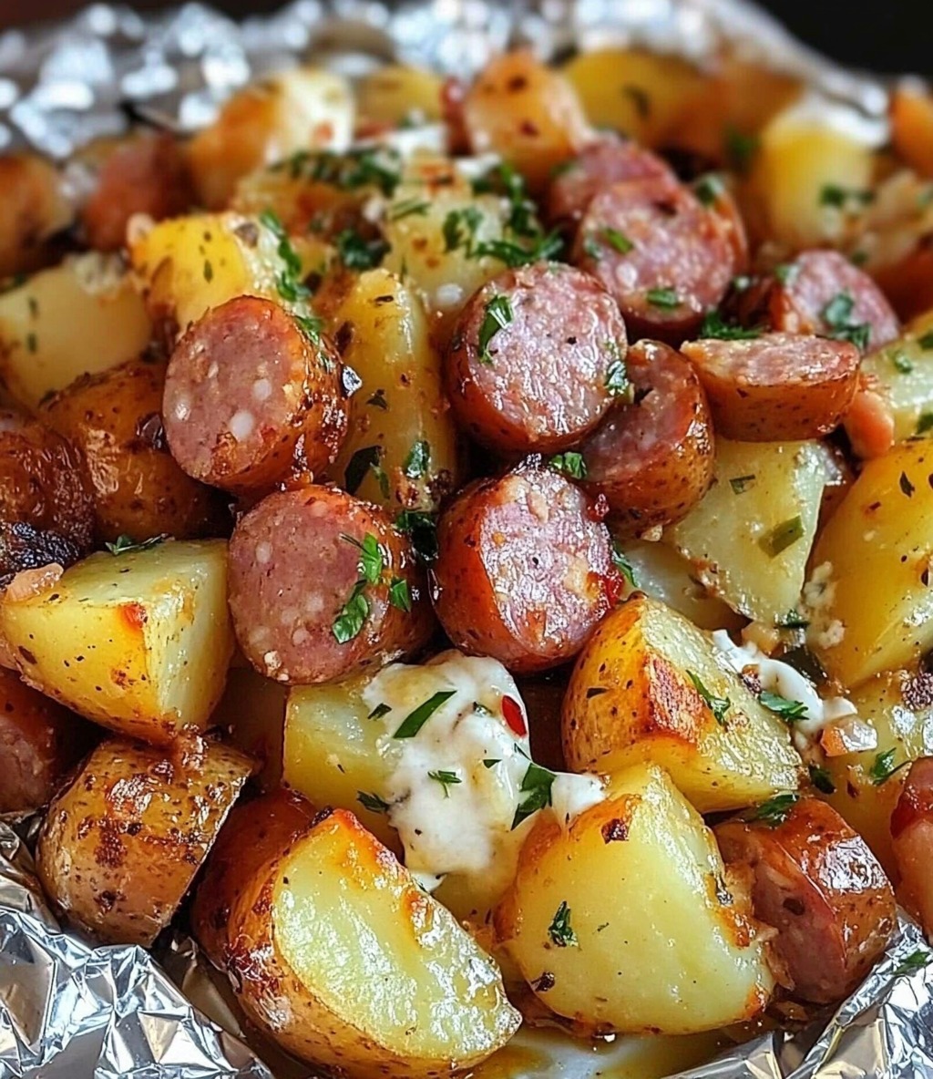 FRIED POTATOES ONIONS AND SMOKED POLISH SAUSAGE