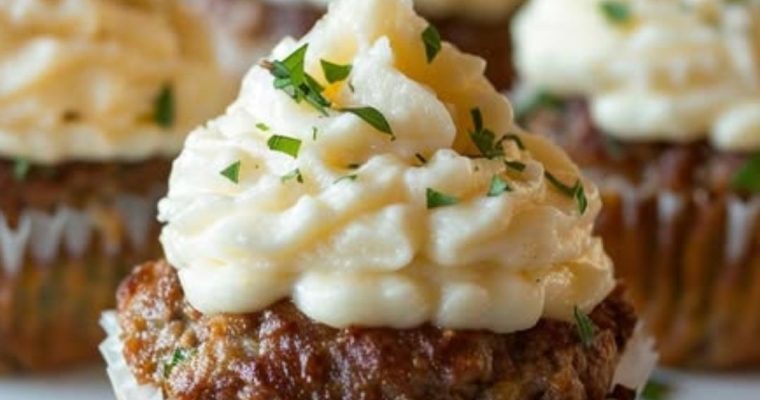 Meatloaf Cupcakes with Whipped Potato Topping