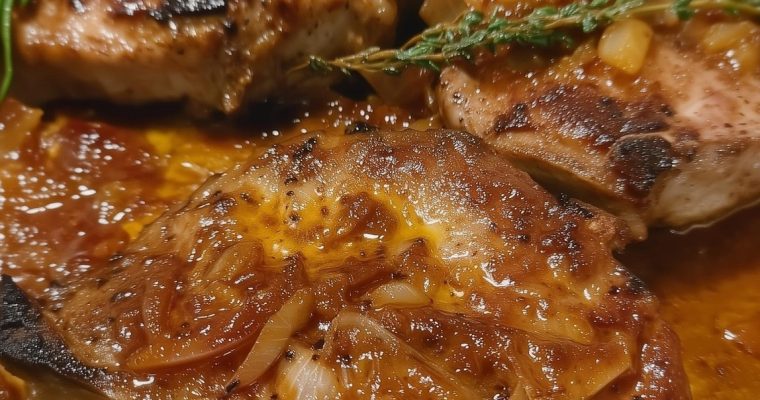 Smothered Pork Chops with Onions in Red Eye Gravy