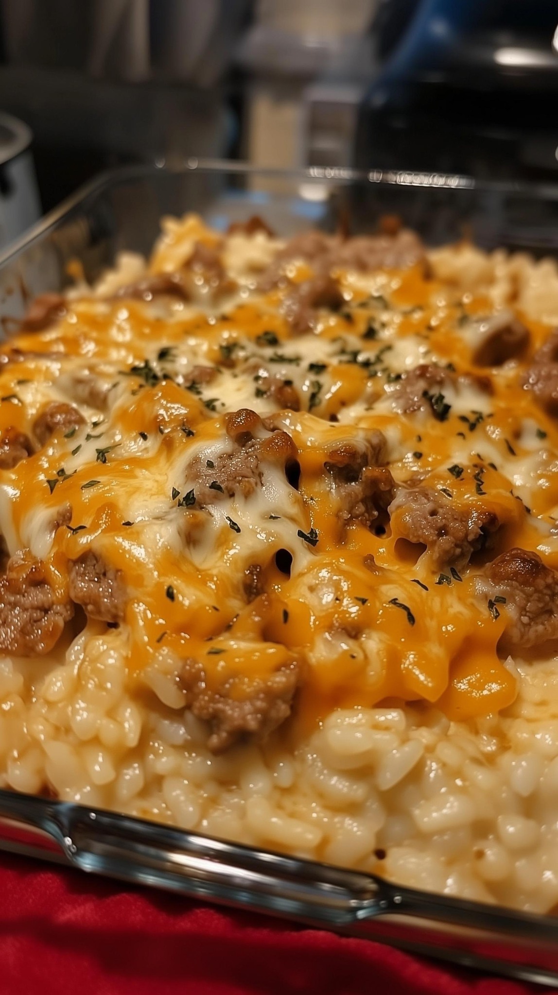 CHEESY GROUND BEEF RICE CASSEROLE