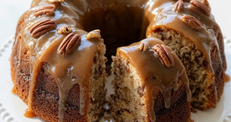 APPLE PECAN CAKE WITH CARAMEL GLAZE
