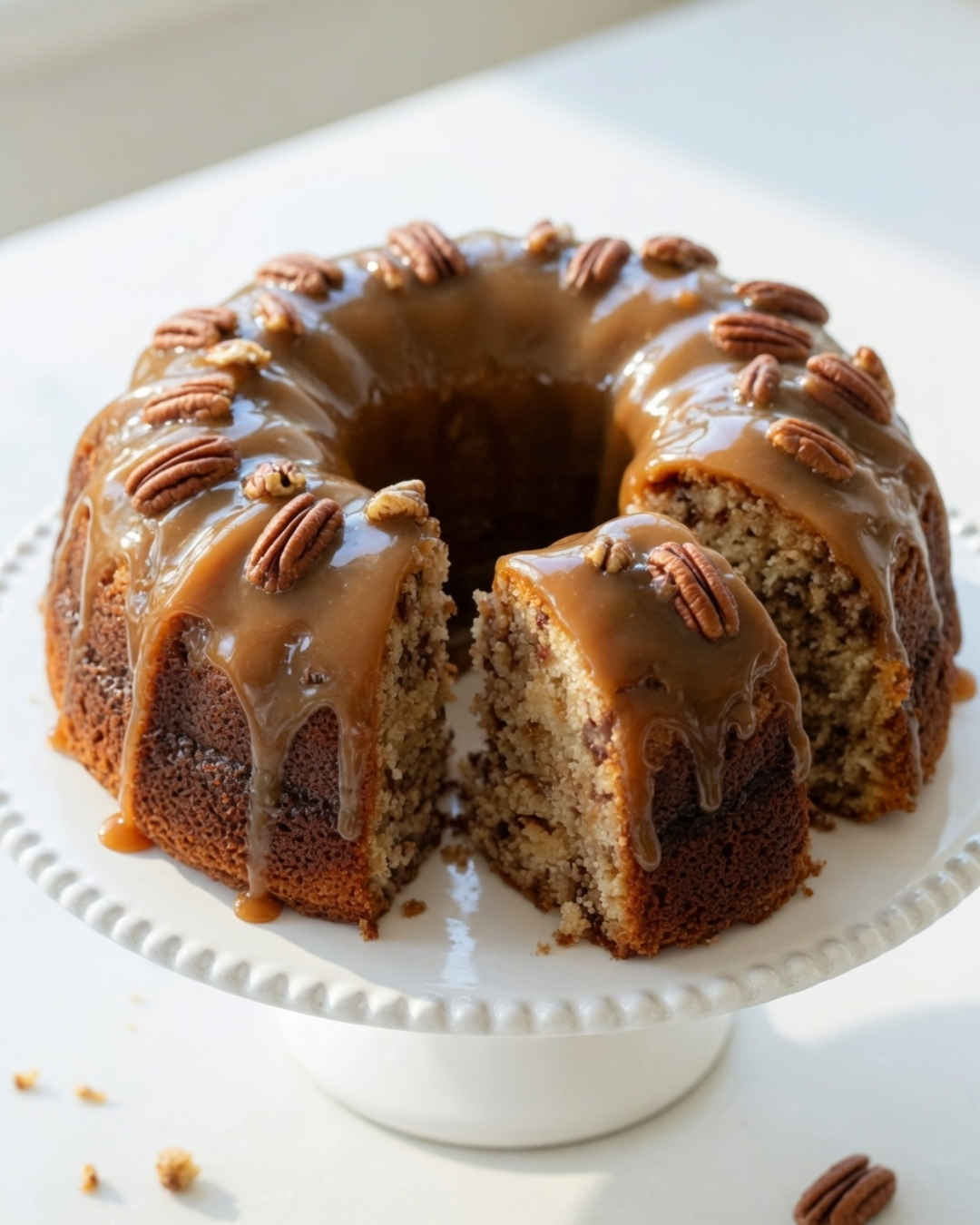 APPLE PECAN CAKE WITH CARAMEL GLAZE