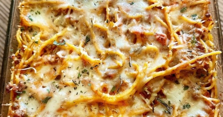 Cheesy Spaghetti Casserole with Cream Cheese