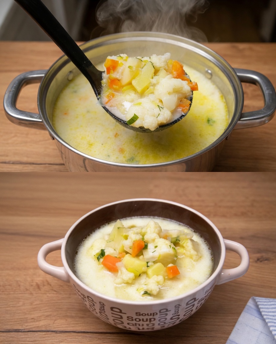 Creamy Vegetable Soup with Croutons