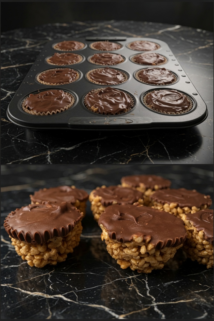 PEANUT BUTTER & CHOCOLATE RICE KRISPIE TREATS