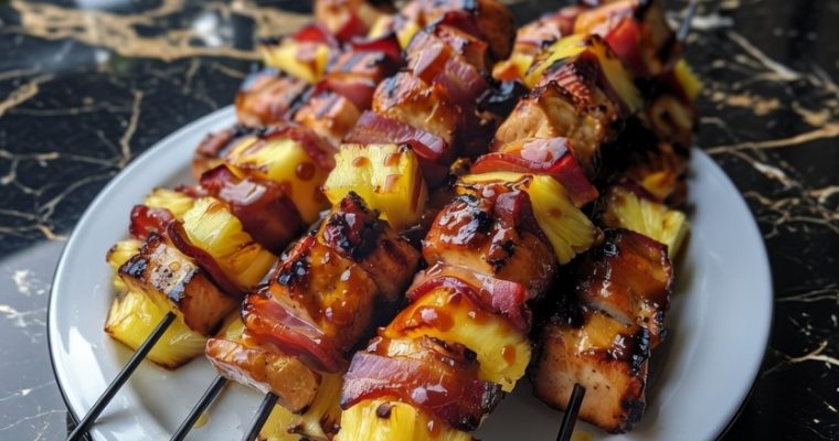CHICKEN, BACON, PINEAPPLE KEBABS