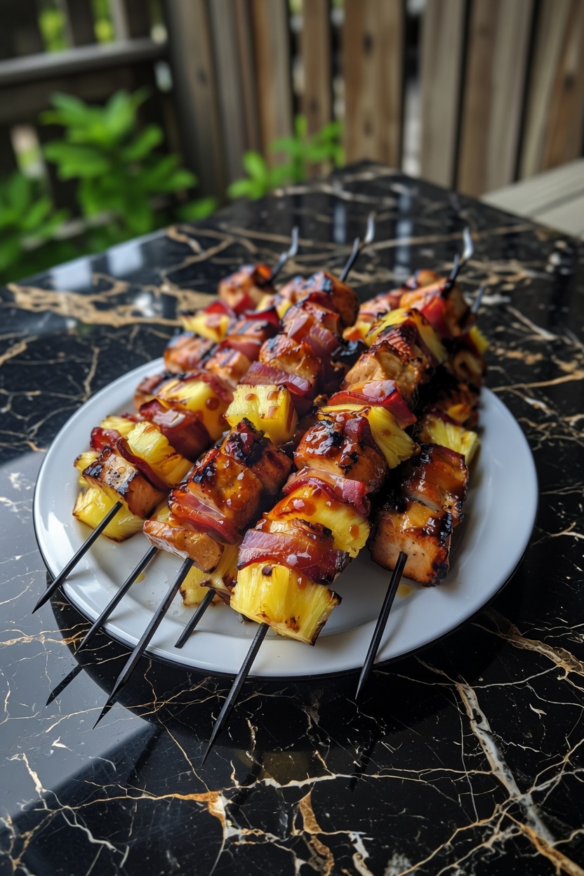 CHICKEN, BACON, PINEAPPLE KEBABS