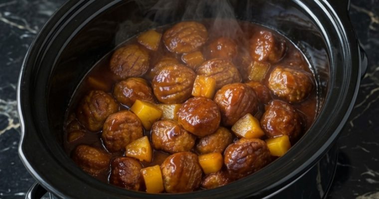 SLOW COOKER PINEAPPLE BARBECUE MEATBALLS