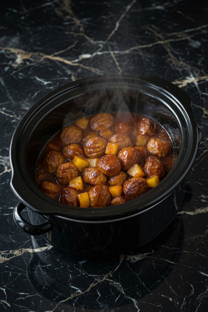 SLOW COOKER PINEAPPLE BARBECUE MEATBALLS
