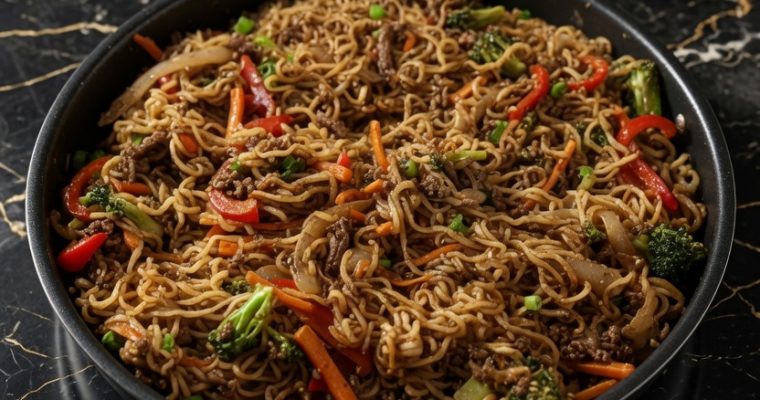Ground Beef Ramen Skillet