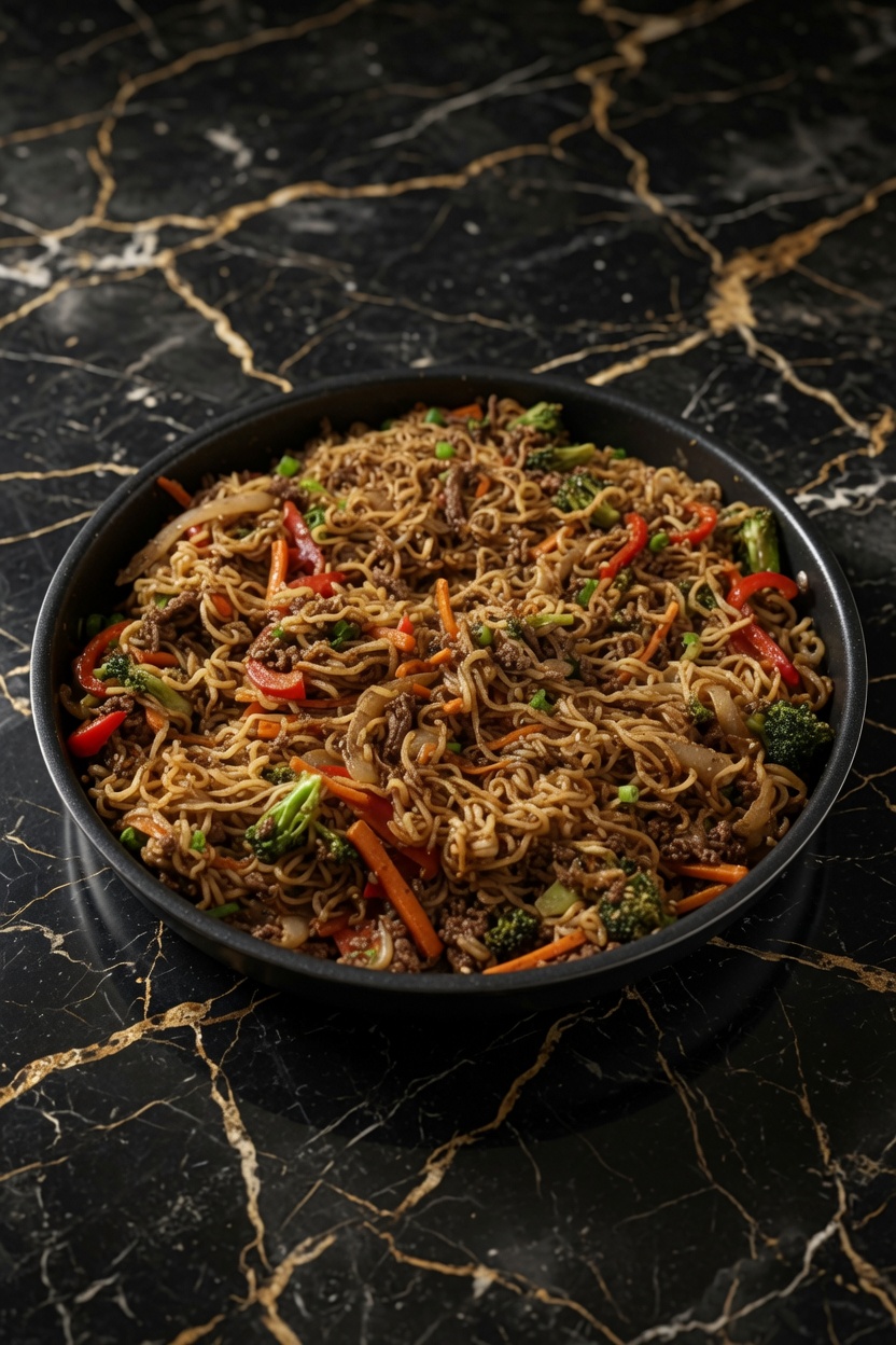 Ground Beef Ramen Skillet