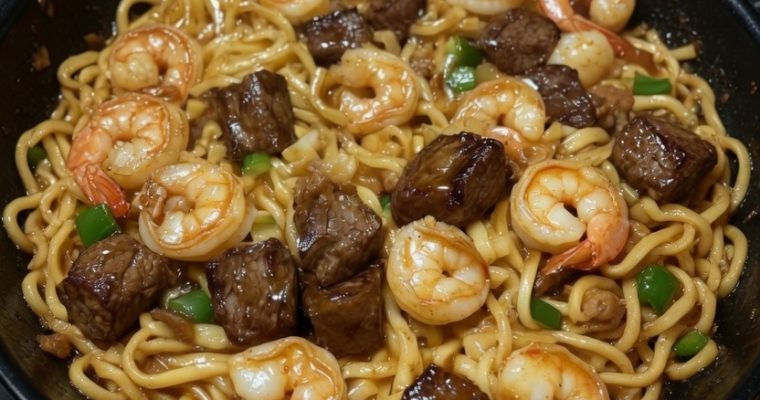 Steak and Shrimp Teriyaki Noodles