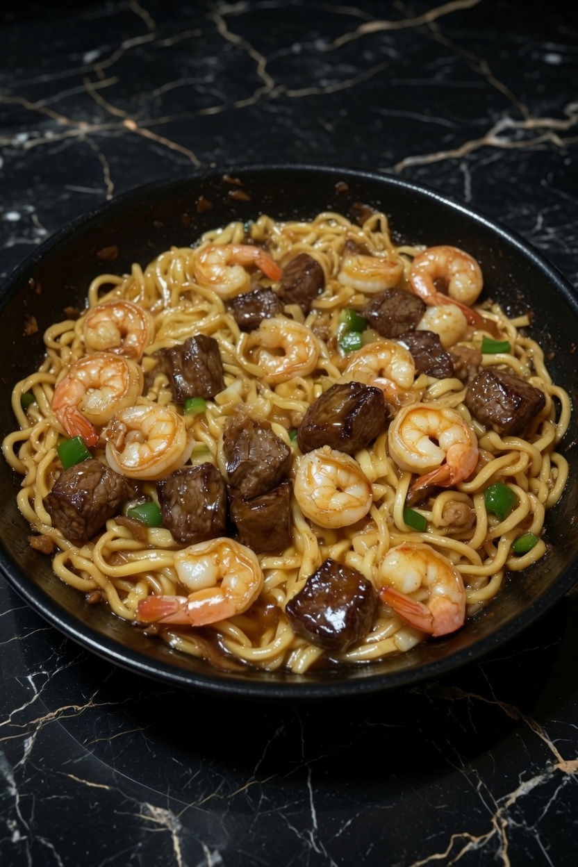 Steak and Shrimp Teriyaki Noodles