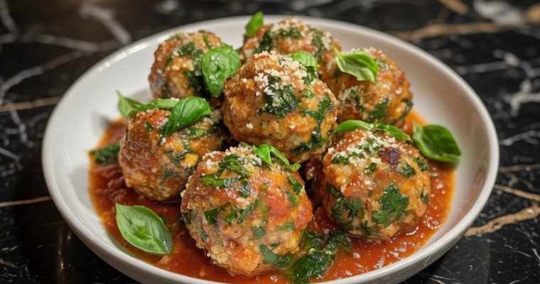 Baked Chicken Ricotta Meatballs with Spinach
