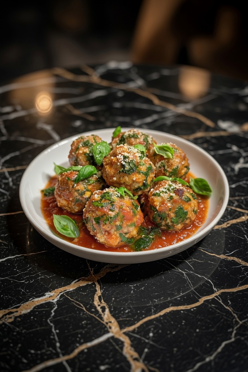 Baked Chicken Ricotta Meatballs with Spinach