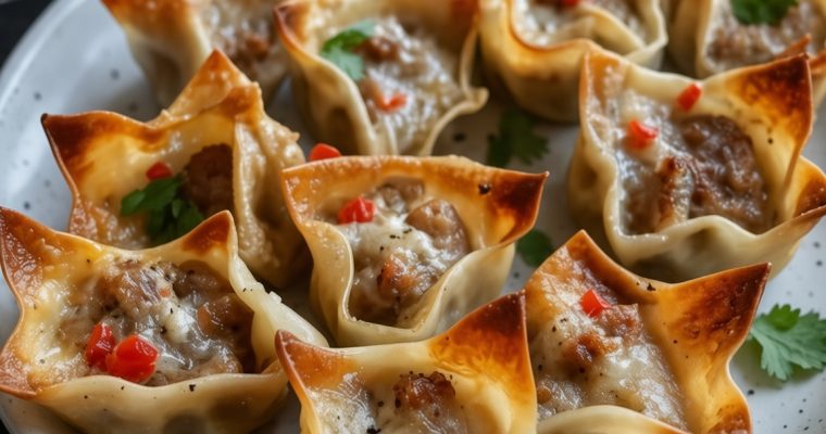 Baked Sausage & Pepper Jack Wontons