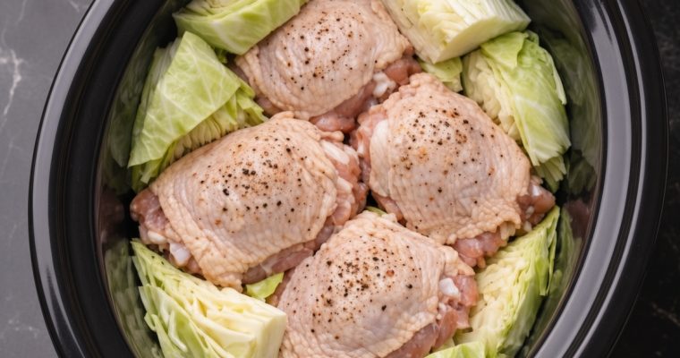 5-Ingredient Slow Cooker Buttered Cabbage and Chicken