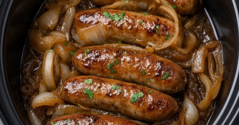 Slow Cooker Sausages with Onion Gravy