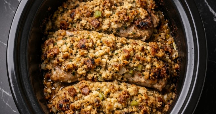 Slow Cooker Amish Stuffing Pork Chops